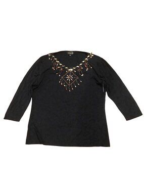 Beaded Brown Tunic Top Womens L/XL Amber & Gold Accents By Style de Paris